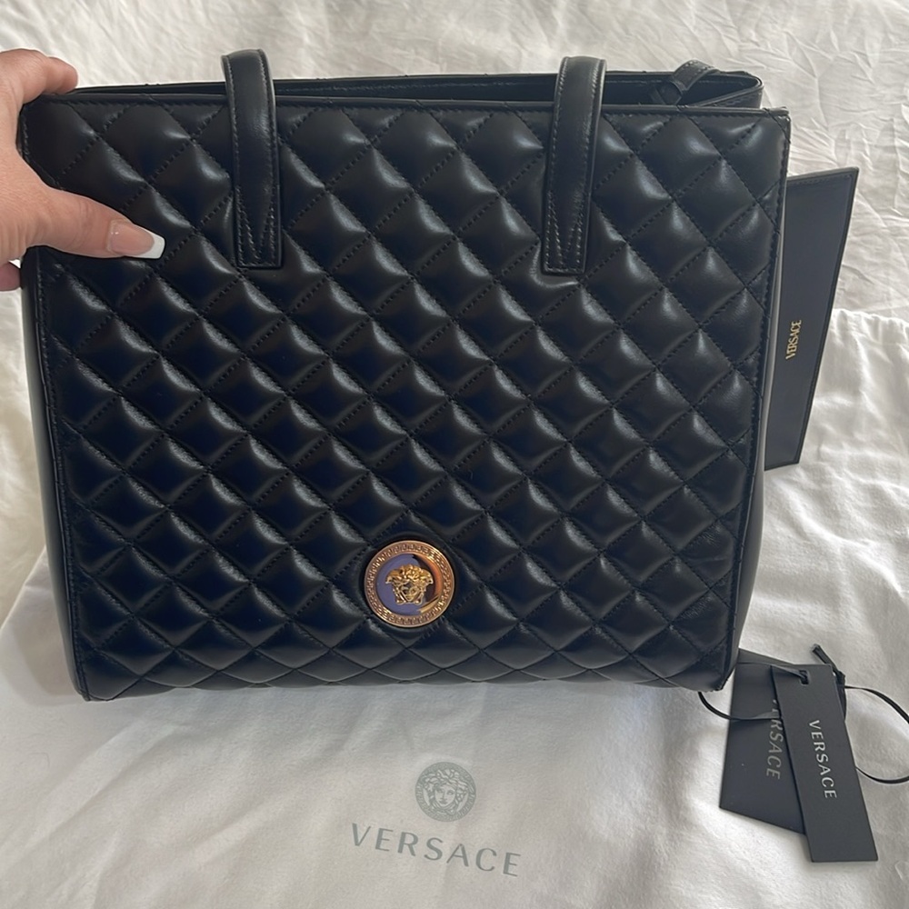 Versace Black Quilted Shoulder Bag tote new
